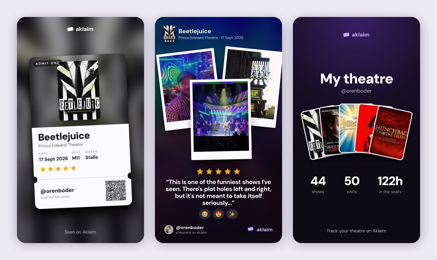 A ticket, a Moment and My theatre, from real shares