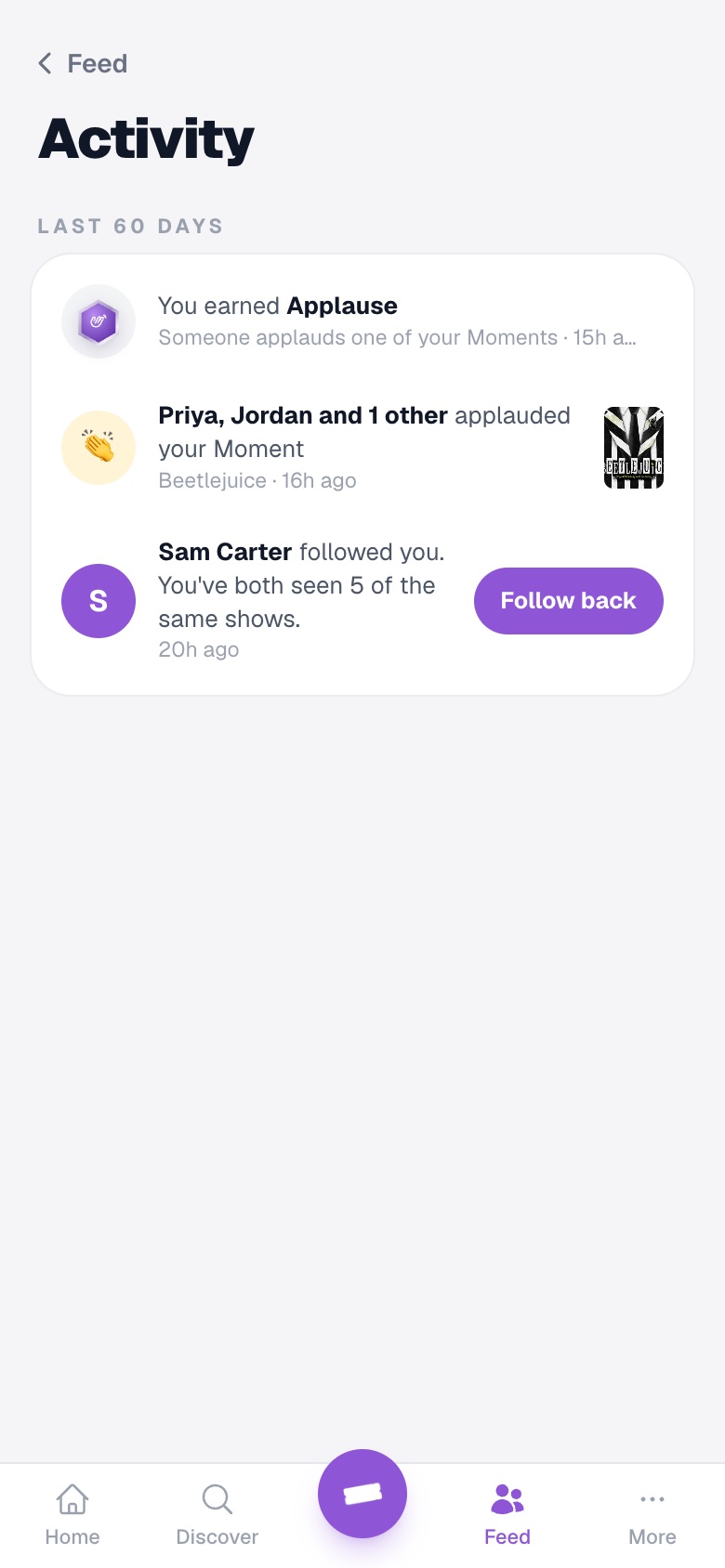 Activity: who applauded your Moments and who followed you